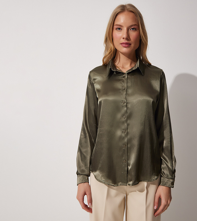 Khaki discount satin blouse