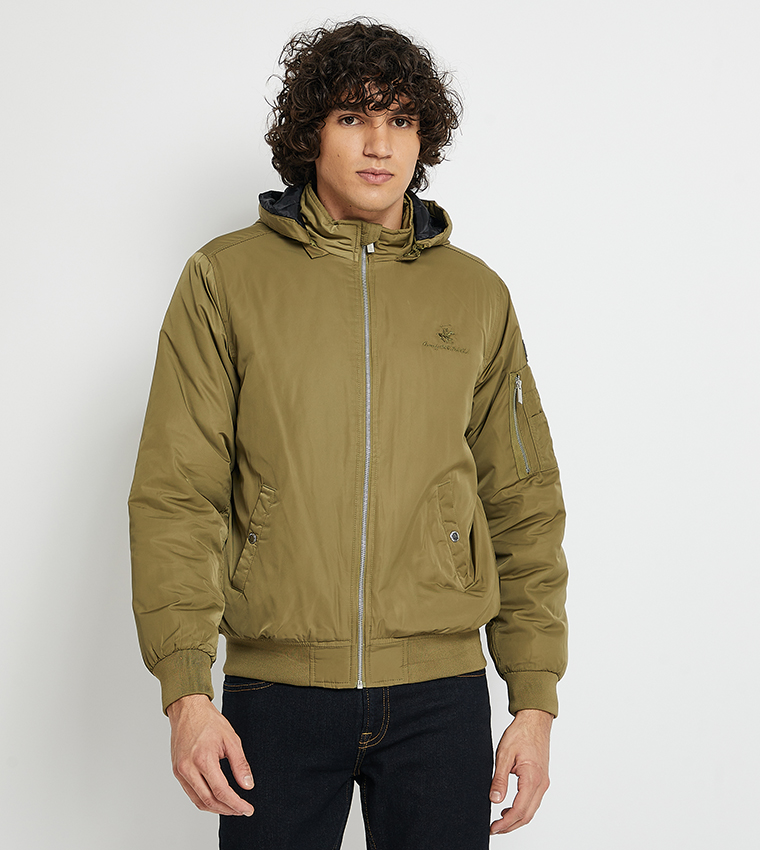 Buy Beverly Hills Polo Club Logo Detail Hooded Zipper Jacket In Olive 6thStreet Kuwait