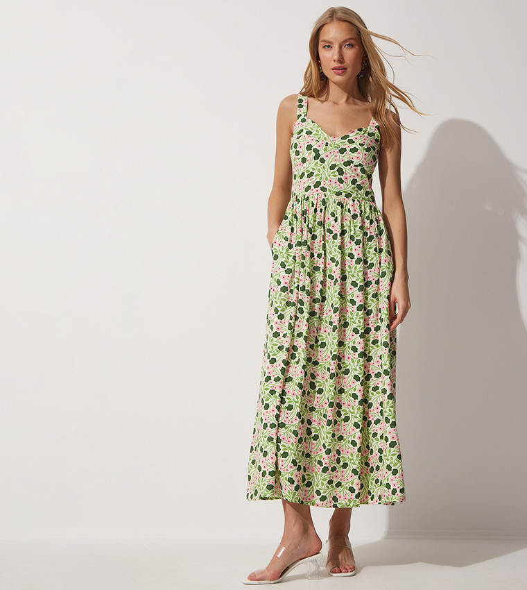 Green floral midi on sale dress