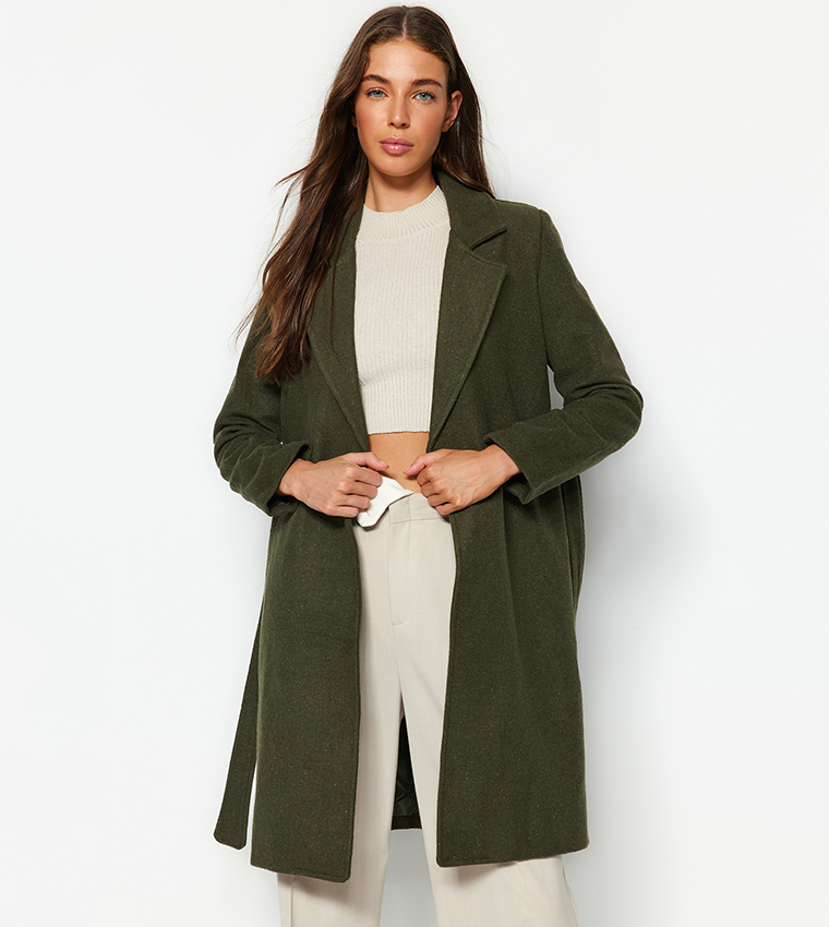 Khaki wool coat store
