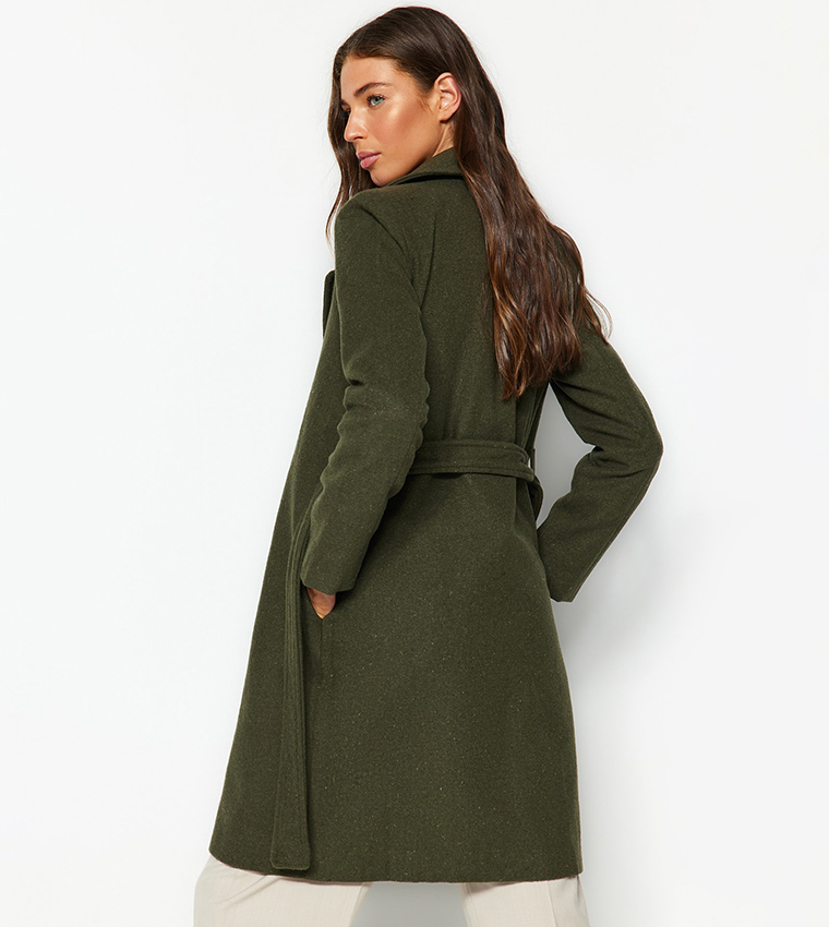 Khaki green wool coat discount