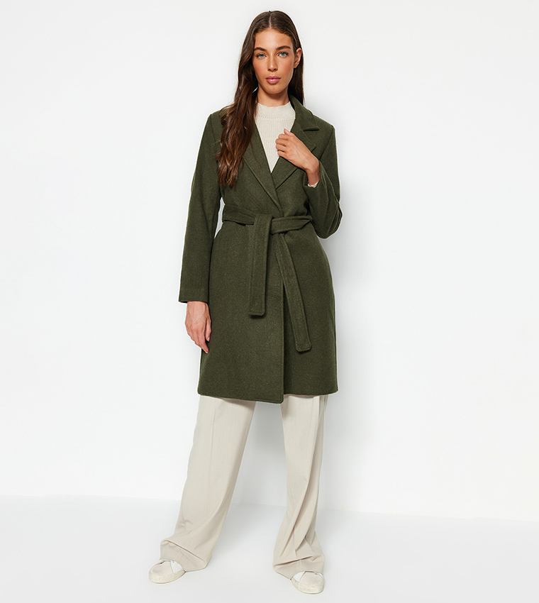 Belted Long Sleeves Wool Cachet Coat
