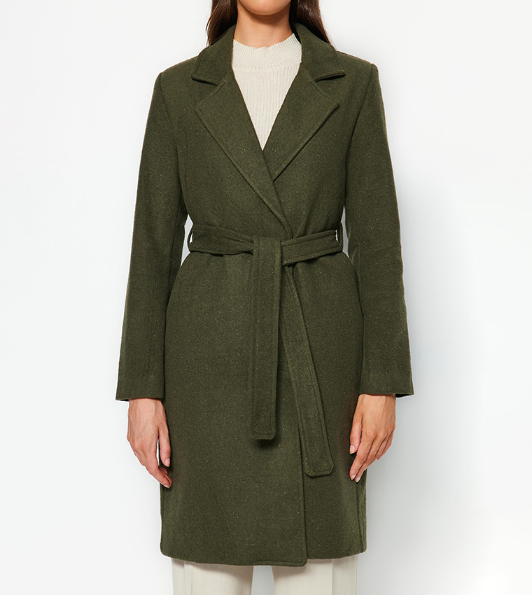 Khaki wrap coat deals