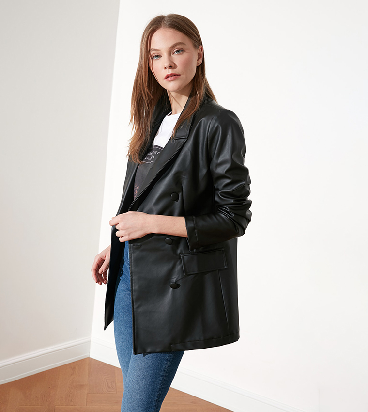 Faux Leather Blazer Jacket