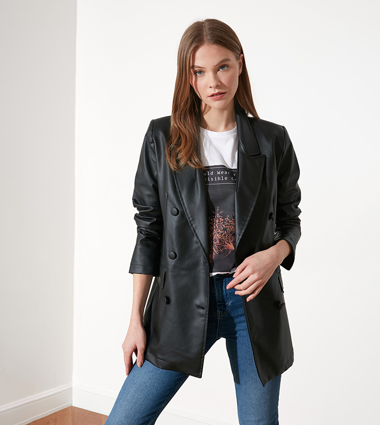 Faux Leather Blazer Jacket