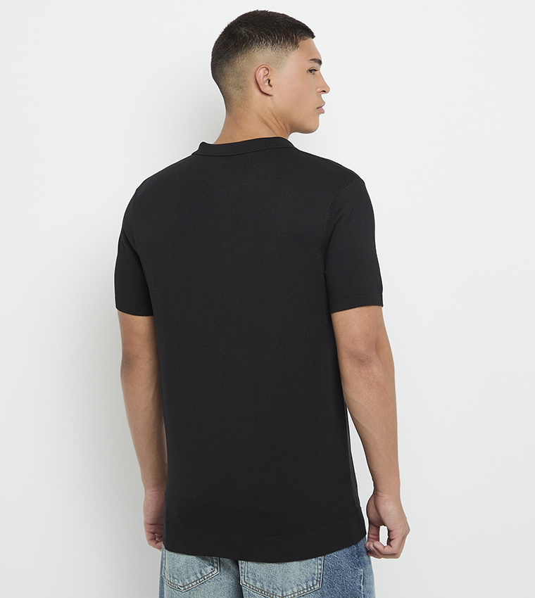 Solid Zipper Neck Polo T-Shirt