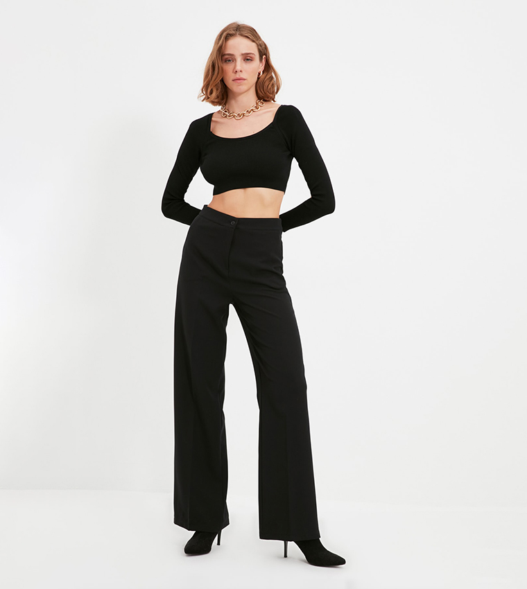 Buy Trendyol Flowy Wide Leg Trousers In Black | 6thStreet UAE