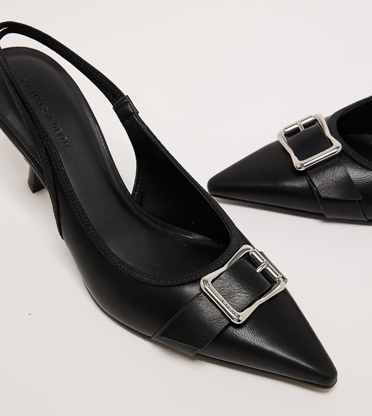 Buckle Detail Slingback Pumps