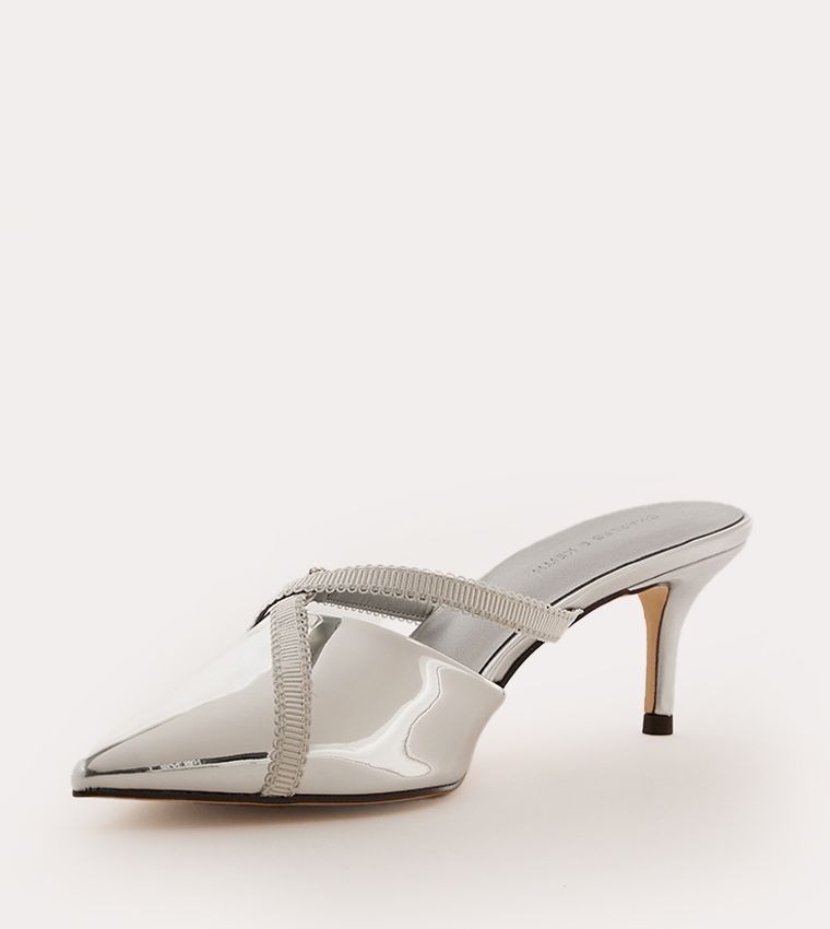 Metallic Grosgrain Strap Pointed Toe Pumps