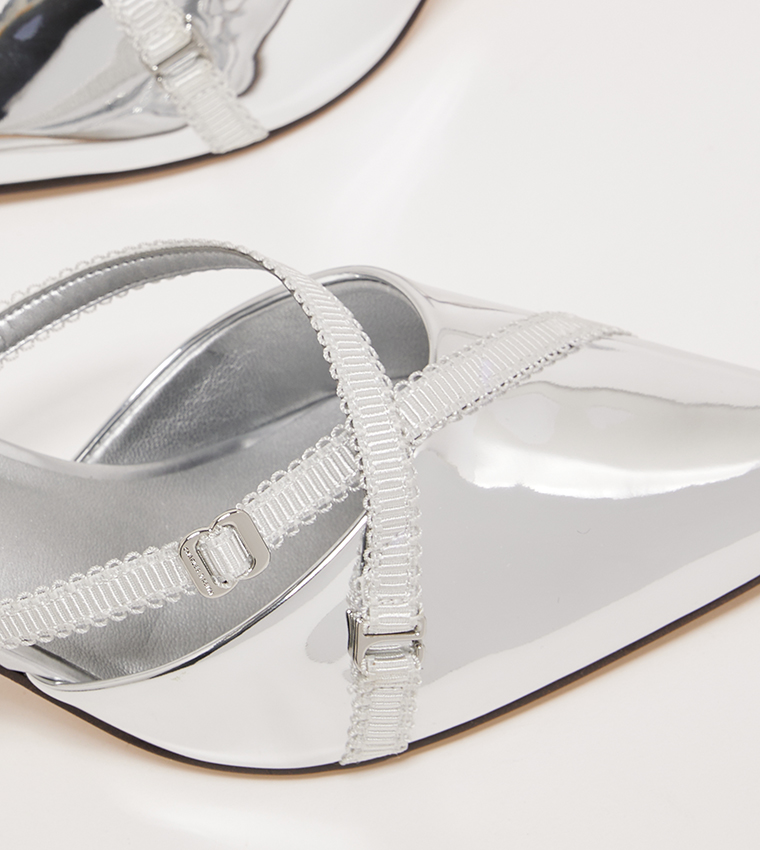 Metallic Grosgrain Strap Pointed Toe Pumps