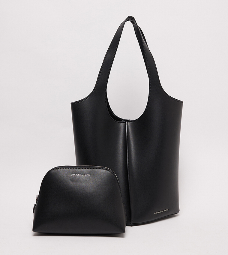 Textured Tote Bag with Pouch
