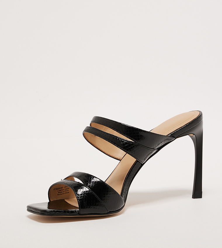 Textured Leather Heel Sandals