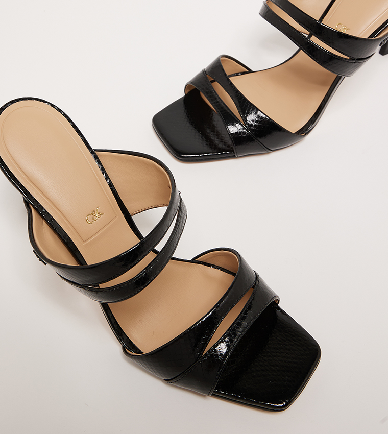 Textured Leather Heel Sandals