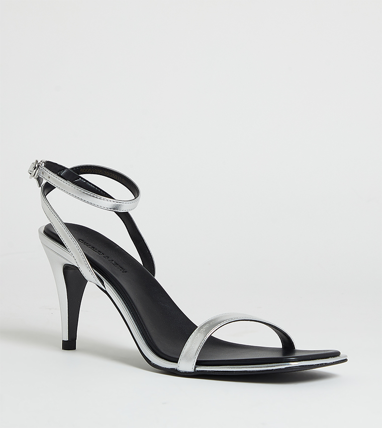 Metallic Ankle Strap Heeled Sandals