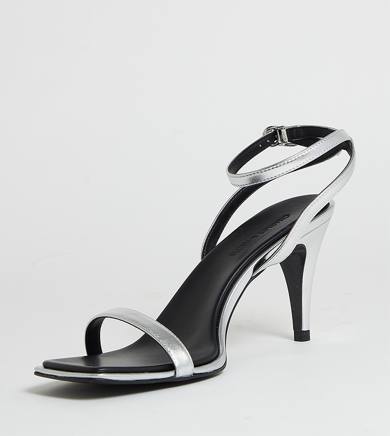 Metallic Ankle Strap Heeled Sandals
