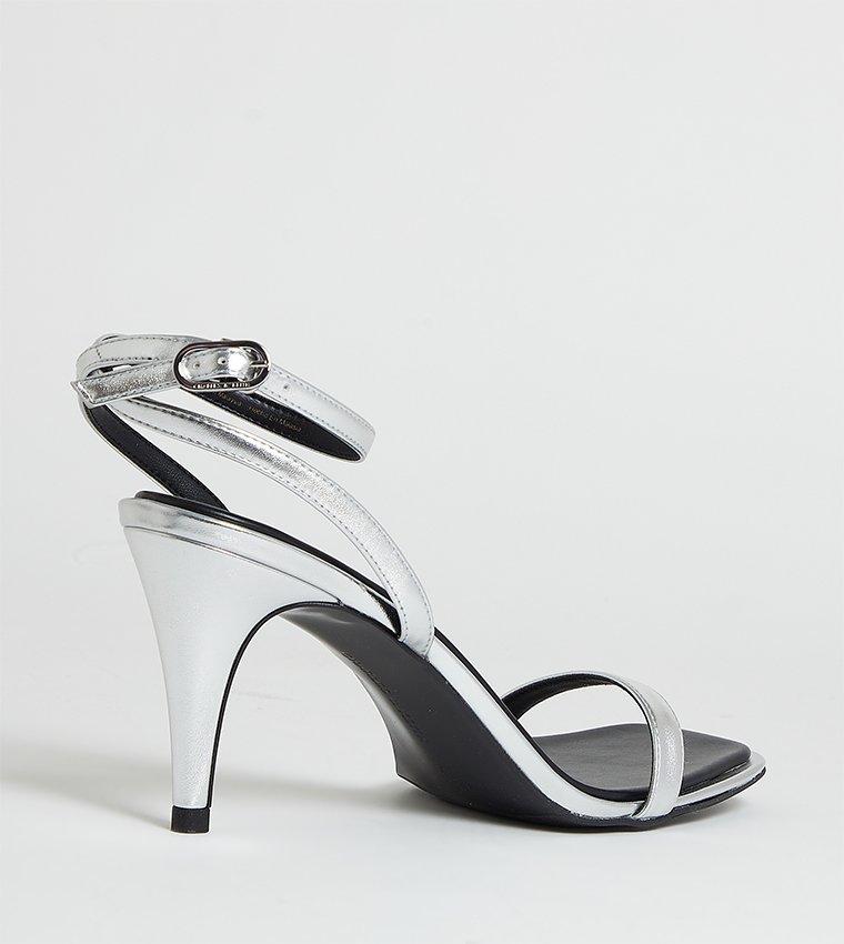 Metallic Ankle Strap Heeled Sandals