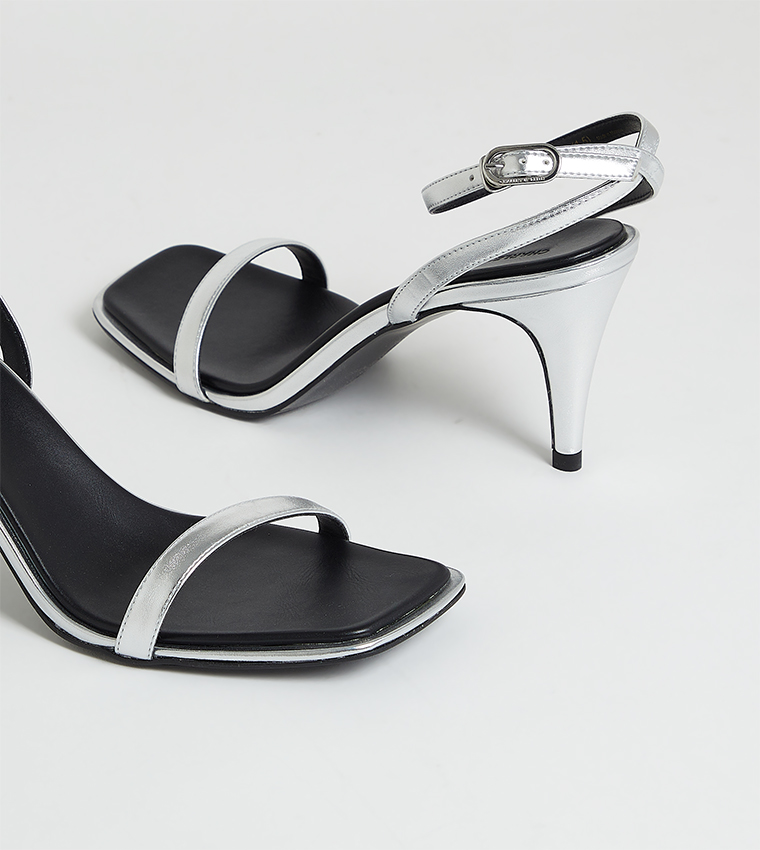 Metallic Ankle Strap Heeled Sandals