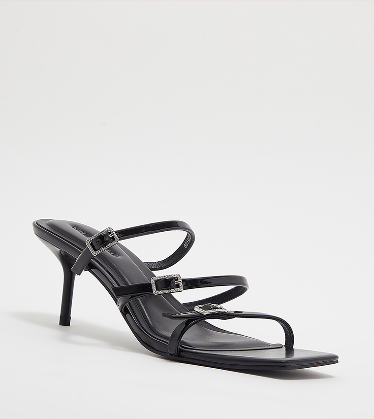 Patent Crystal-Buckle Heel Sandals