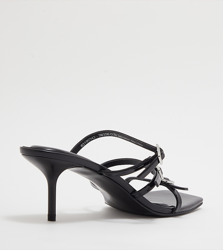 Patent Crystal-Buckle Heel Sandals