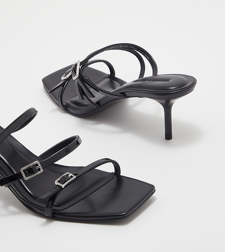 Patent Crystal-Buckle Heel Sandals