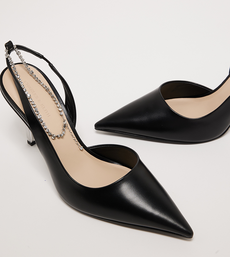 Crystal Chain Ankle Strap Pumps