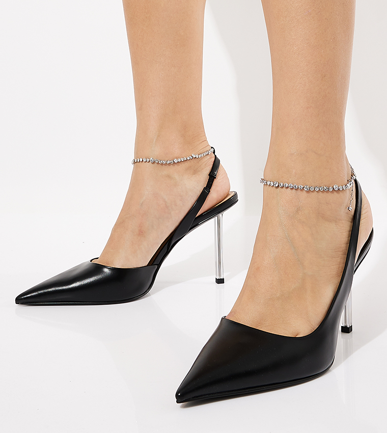 Crystal Chain Ankle Strap Pumps