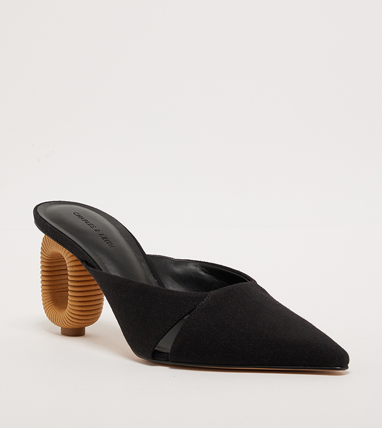 Linen Cut-Out Sculptural-Heel Mule Pupms