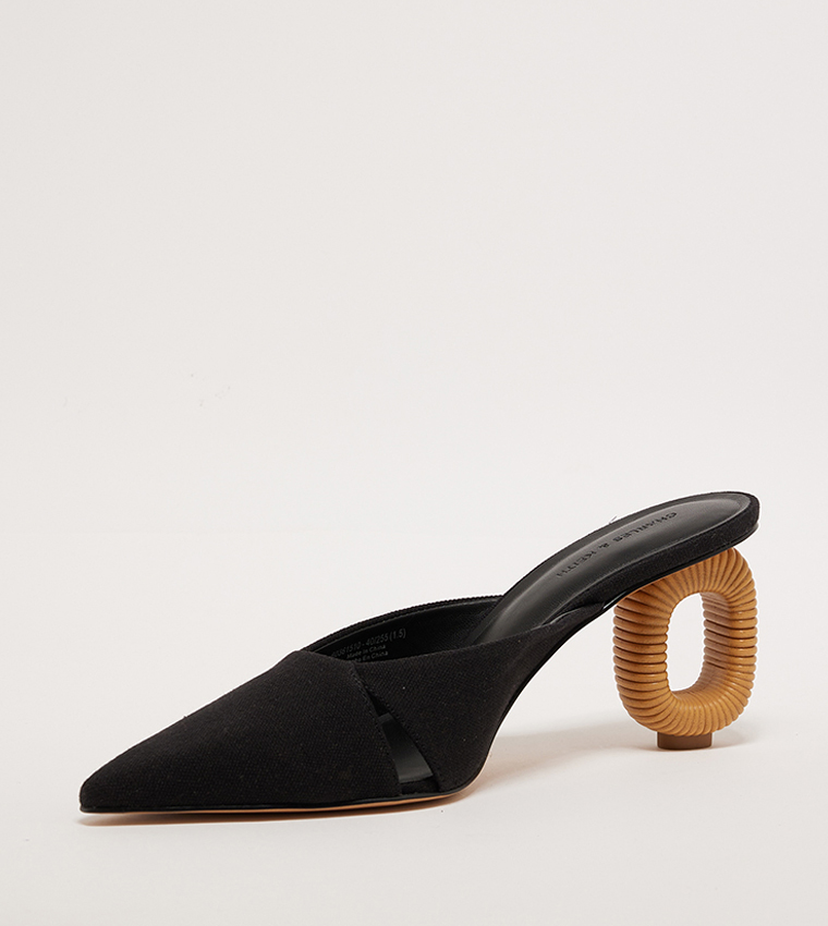 Linen Cut-Out Sculptural-Heel Mule Pupms