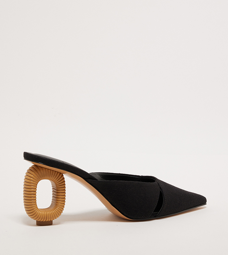 Linen Cut-Out Sculptural-Heel Mule Pupms