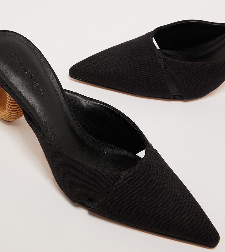 Linen Cut-Out Sculptural-Heel Mule Pupms