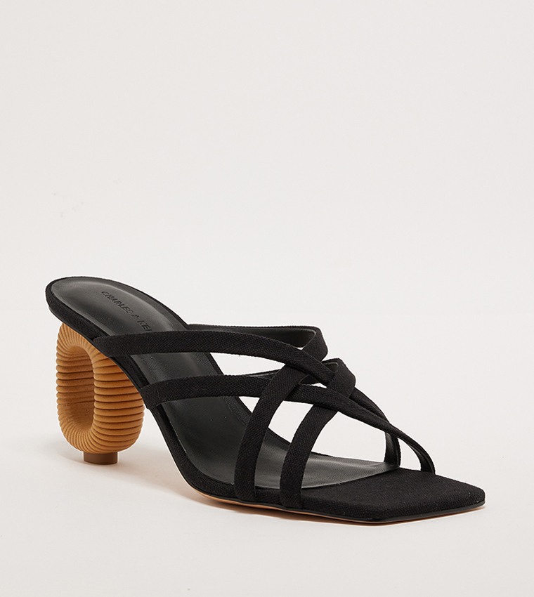 Linen Sculptural-Heel Sandals