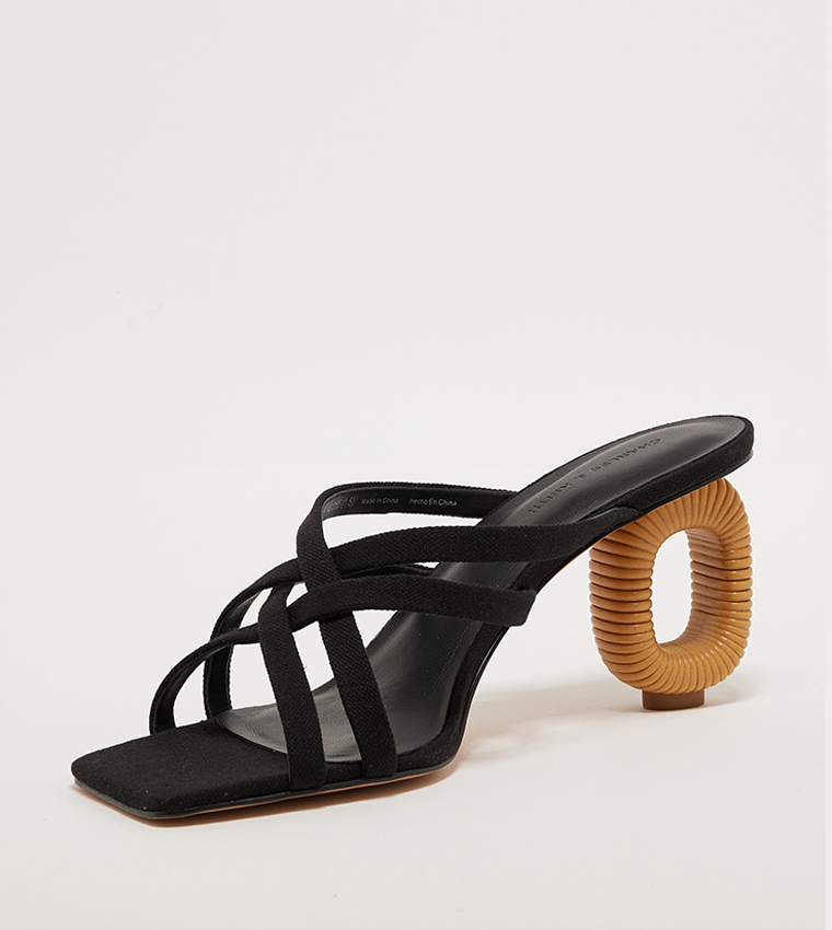 Linen Sculptural-Heel Sandals