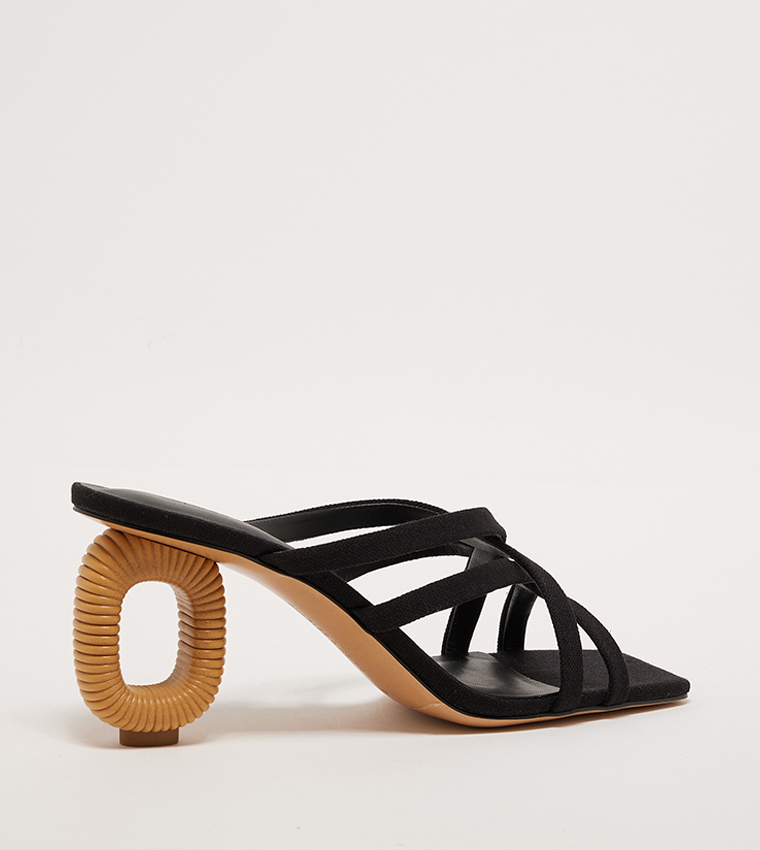 Linen Sculptural-Heel Sandals