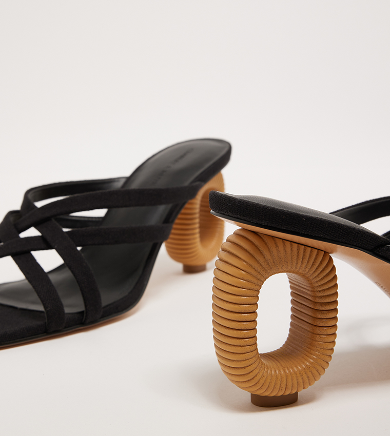 Linen Sculptural-Heel Sandals
