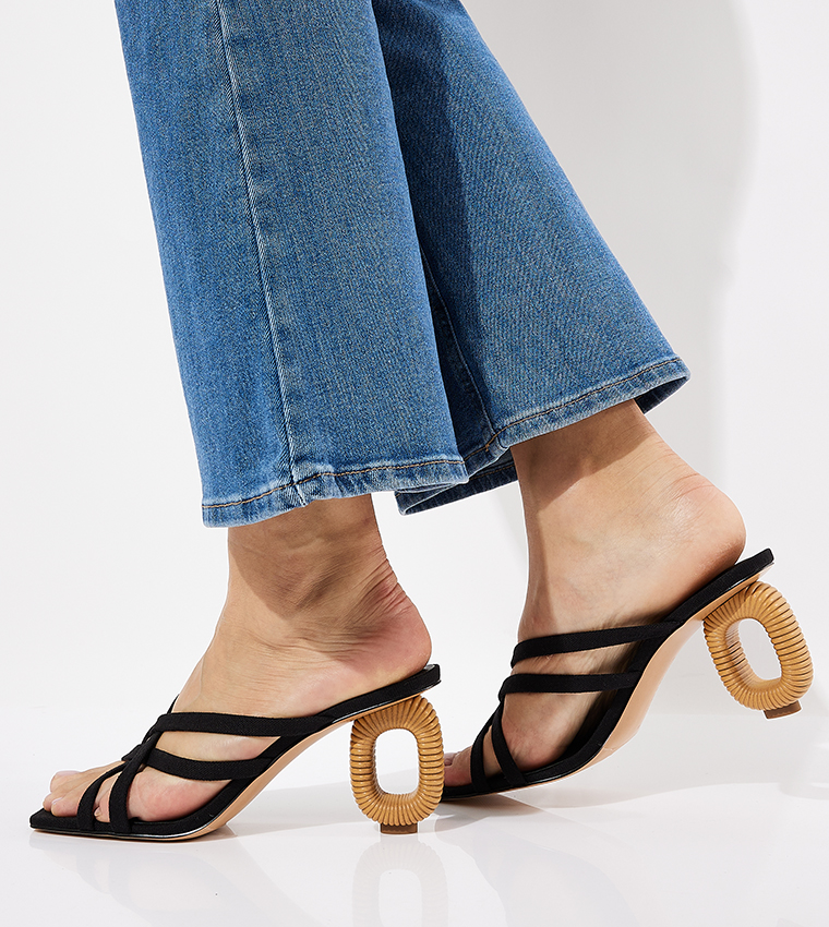 Linen Sculptural-Heel Sandals