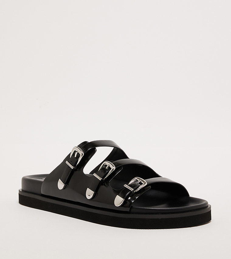 Triple Buckled Strap Flat Sandals
