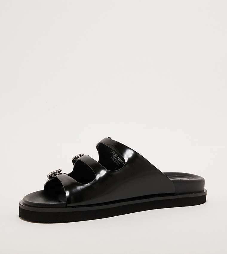 Triple Buckled Strap Flat Sandals