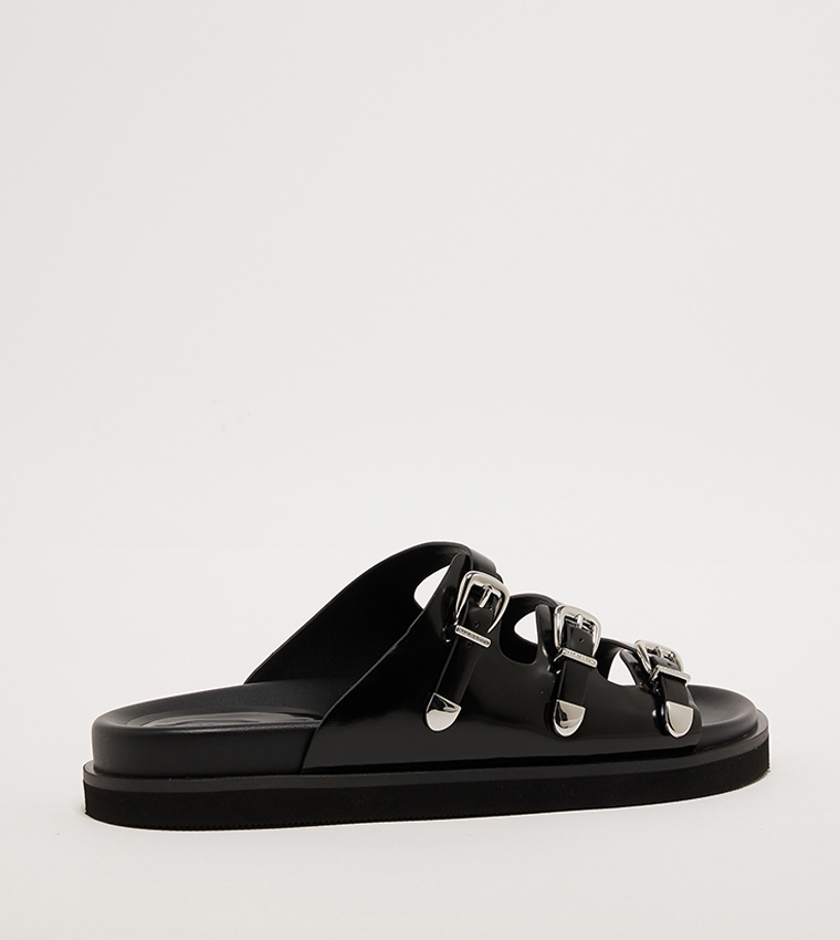 Triple Buckled Strap Flat Sandals
