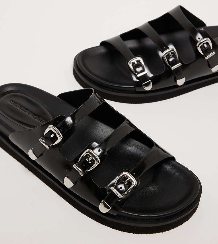Triple Buckled Strap Flat Sandals