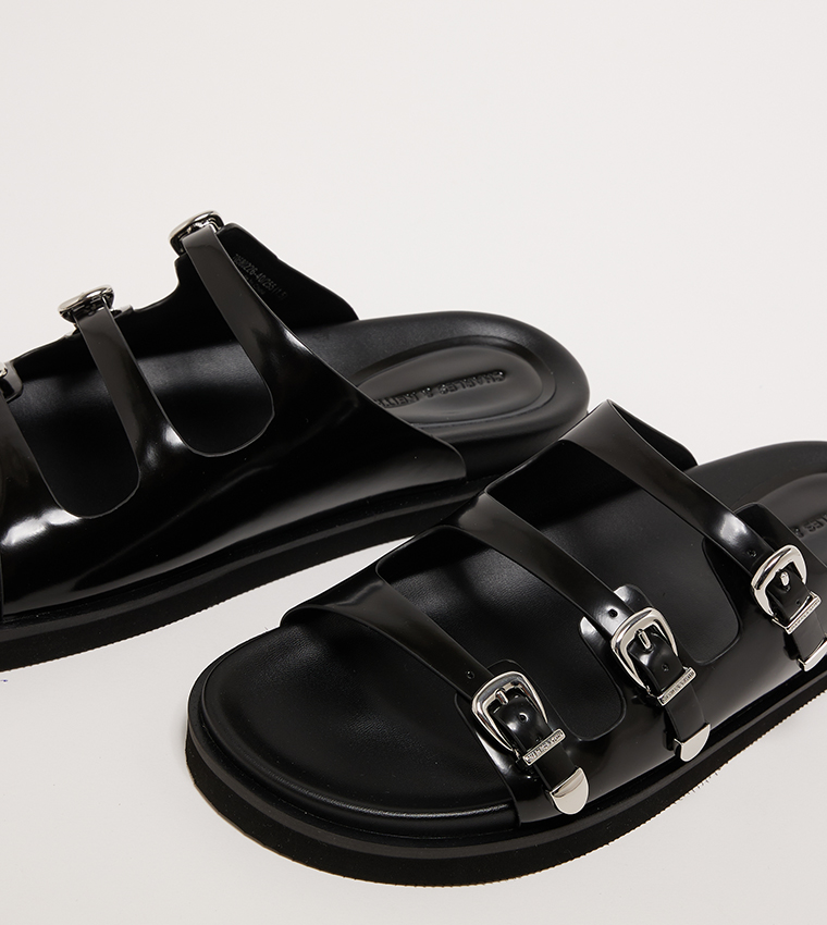 Triple Buckled Strap Flat Sandals