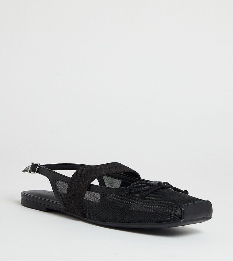 Mesh & Satin Bow Slingback Flats