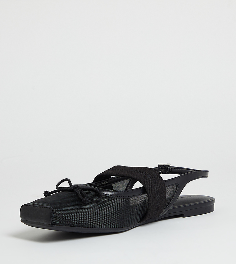 Mesh & Satin Bow Slingback Flats