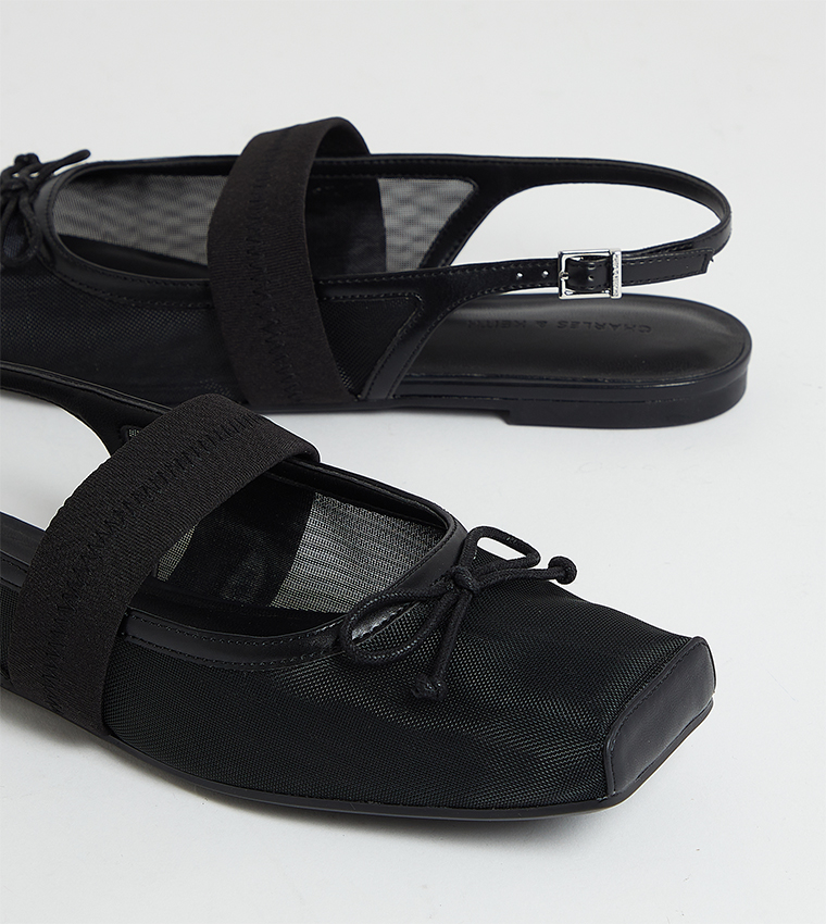 Mesh & Satin Bow Slingback Flats
