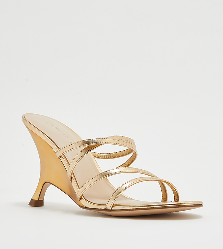 Buy Charles Keith Strappy Sculptured Heel Sandals In Gold