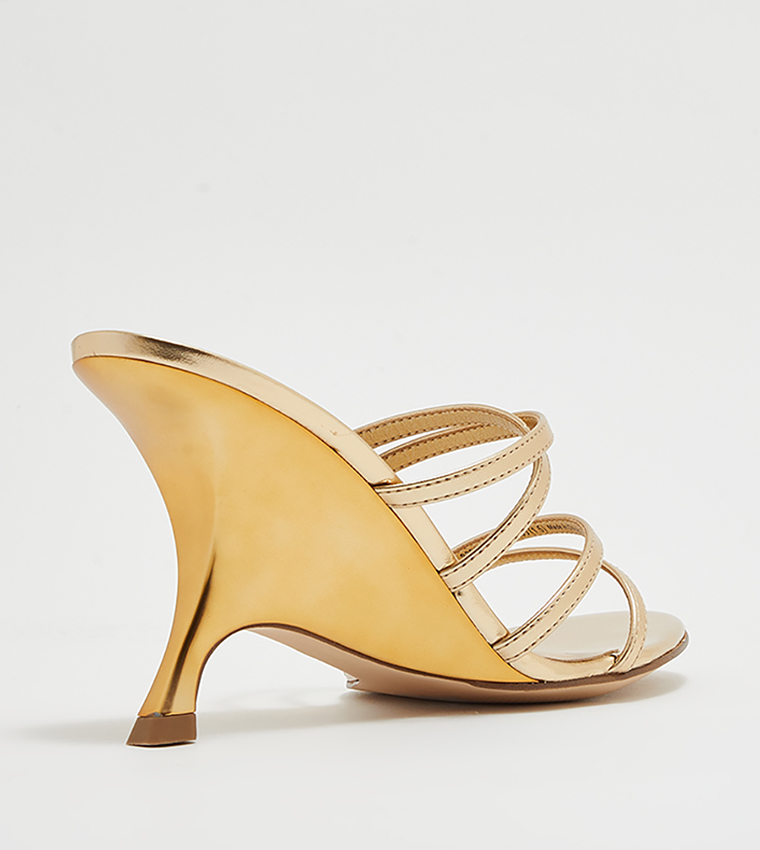Buy Charles Keith Strappy Sculptured Heel Sandals In Gold - Main Image