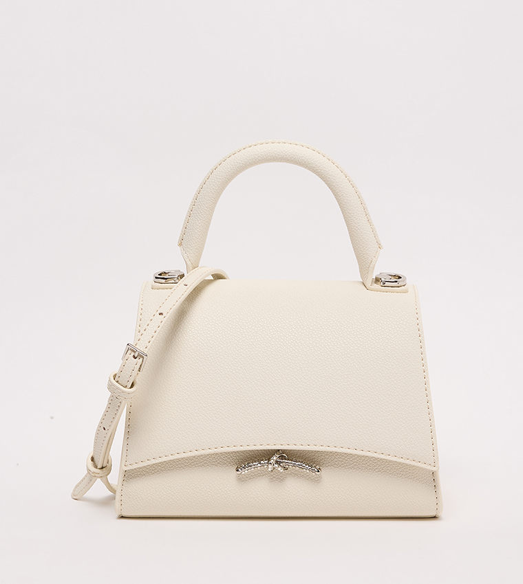 Textured Push-Lock Top Handle Bag