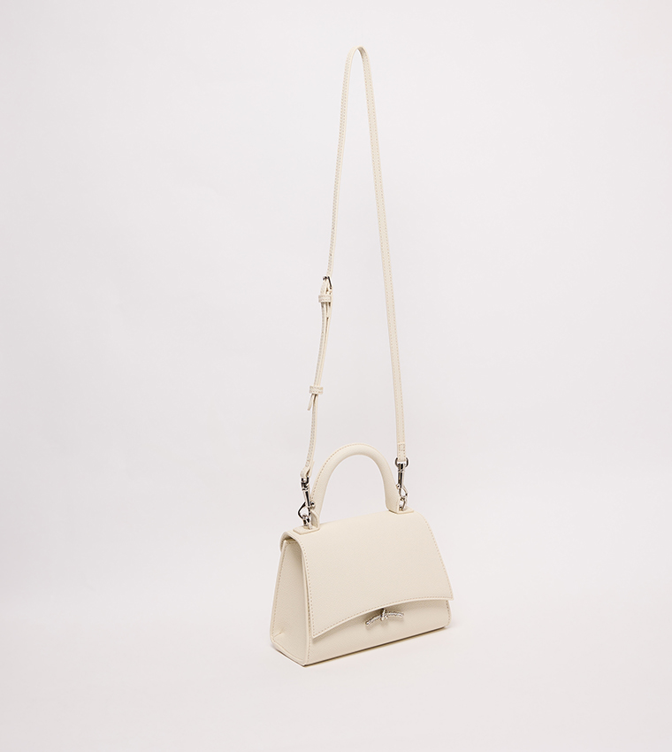 Textured Push-Lock Top Handle Bag