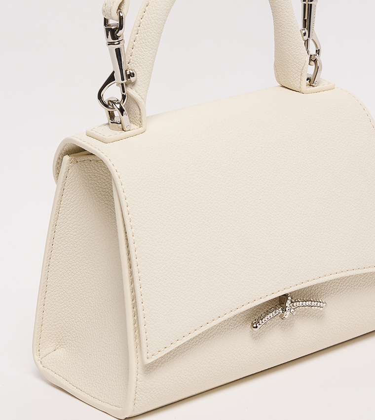 Textured Push-Lock Top Handle Bag