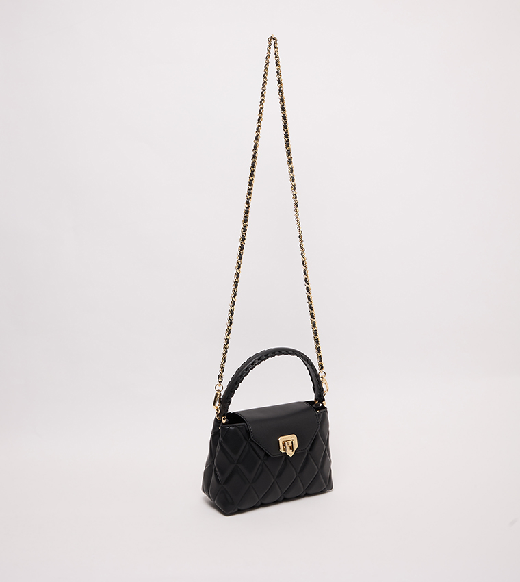 Quilted Braided-Strap Top Handle Bag