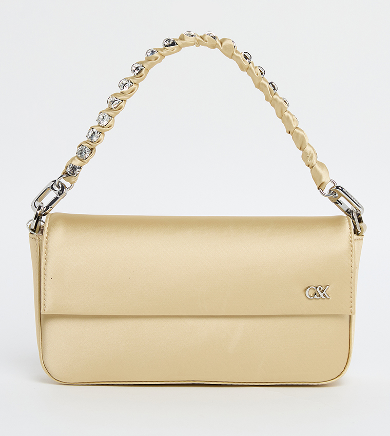 GOLDIE Satin Gem Strap Shoulder Bag